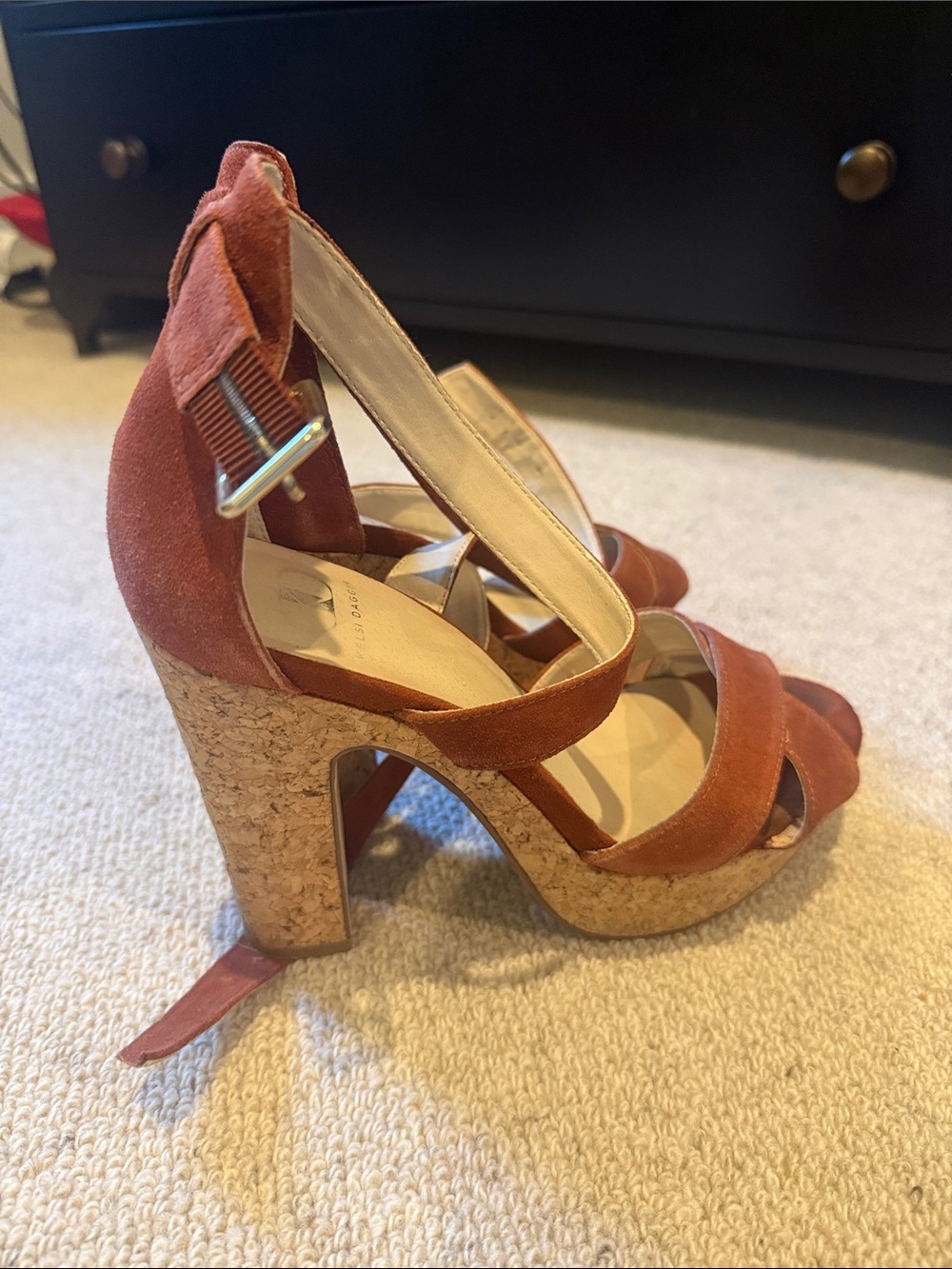 Kelsi Dagger Suede Cork Platform Sandals in Rust Size 9